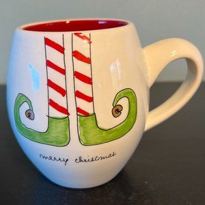 MAGENTA Merry Christmas Upturned Toe Elf Slippers Holiday Mug w/ Red Interior